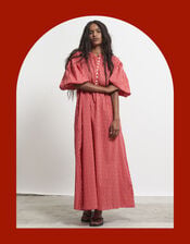Par & Escala Matilda Puff Sleeve Check Maxi Dress, Red (RED), large