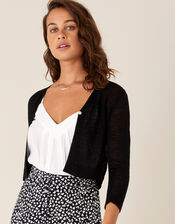 Button Shrug in Linen Blend, Black (BLACK), large