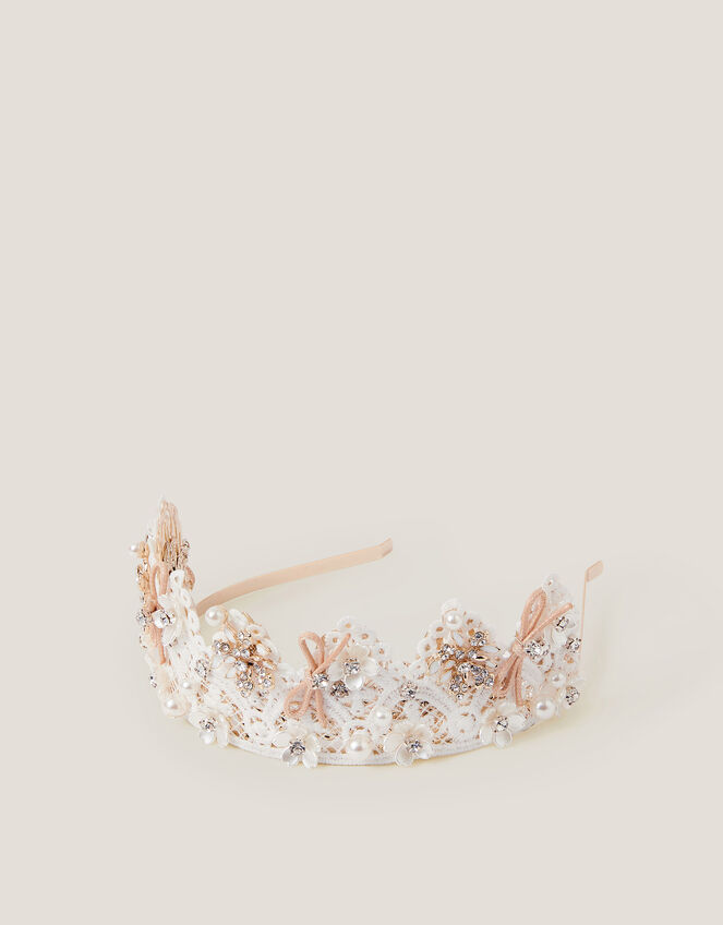 Flower Embellished Lace Tiara, , large