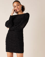 Sophie Spot Stretch Ruched Dress, Black (BLACK), large