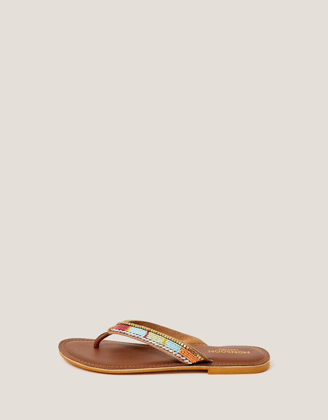 Demi Beaded Leather Flip Flop Sandals, Multi (MULTI), large