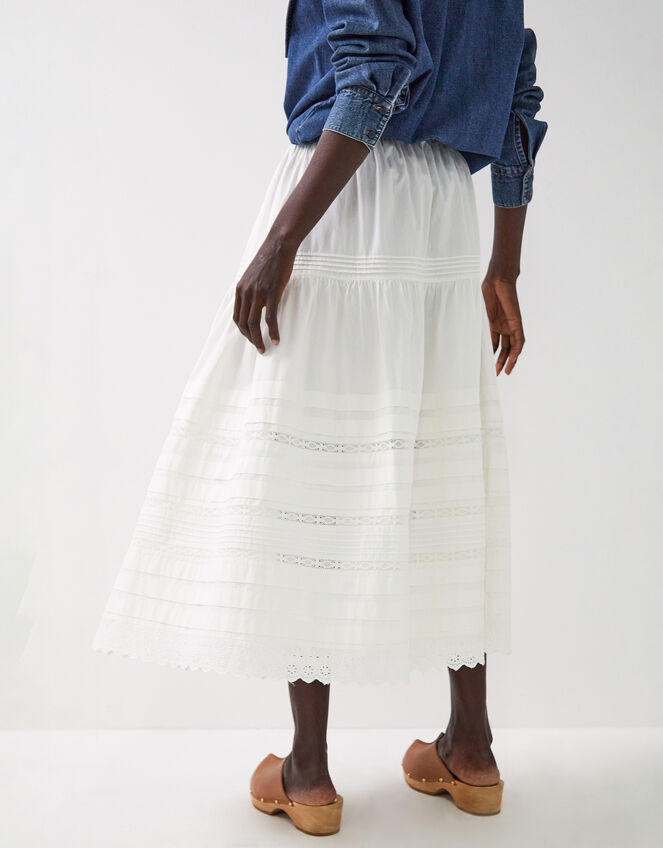 East Betsy Broderie Midi Skirt, Ivory (IVORY), large