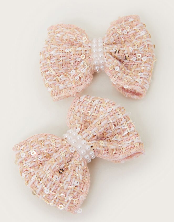2-Pack Sequin Tweed Bow Hair Clips, , large