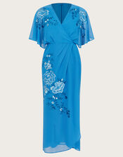 Lyla Floral Embellished Midi Dress, Blue (BLUE), large