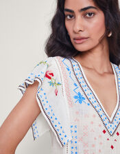 Prue Pineapple Embroidered Top, White (WHITE), large