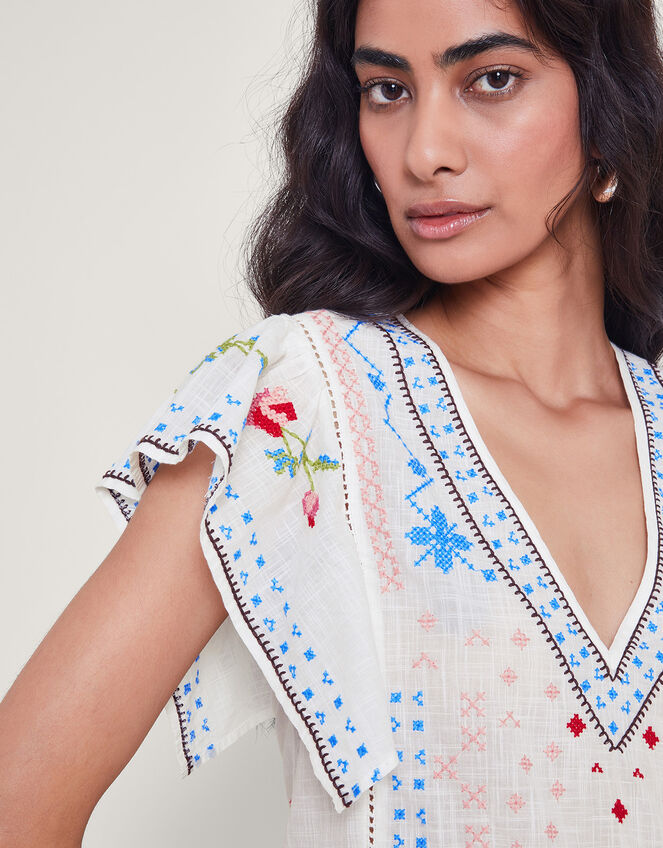 Prue Pineapple Embroidered Top, White (WHITE), large