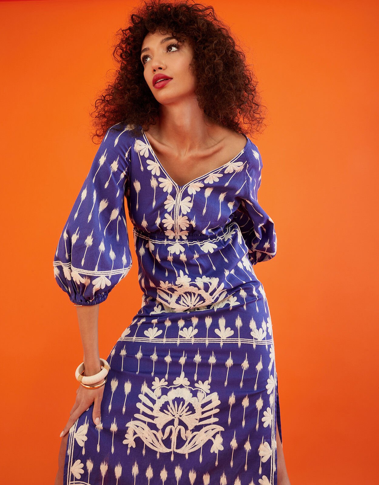 Blue embroidered 2025 maxi dress