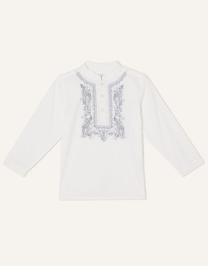 Kurta Embroidered Longline Shirt, Ivory (IVORY), large