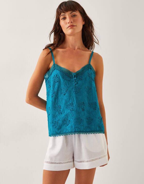 Rosie Embroidered Cami Top, Blue (TURQUOISE), large
