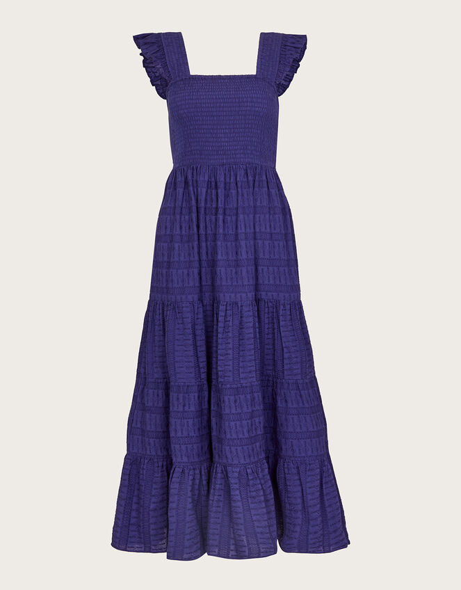 Malia Shirred Maxi Dress - Blue Grey Check