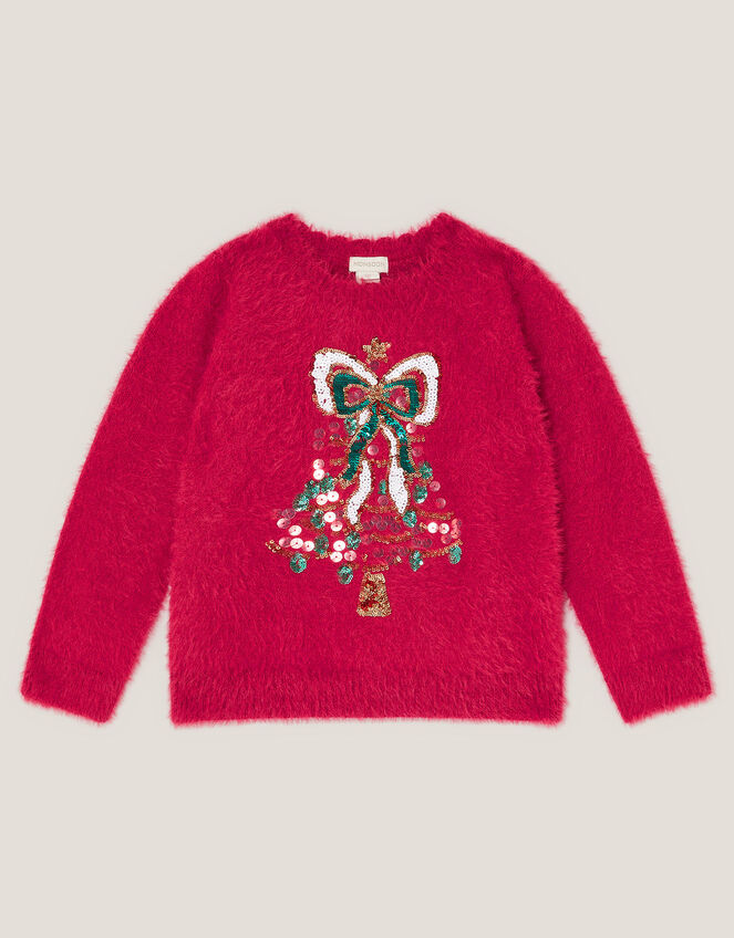 Embellished Tree Fuzzy Christmas Jumper, Red (RED), large