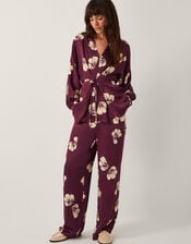 Roz Floral Straight Leg Trousers, Red (BURGUNDY), large