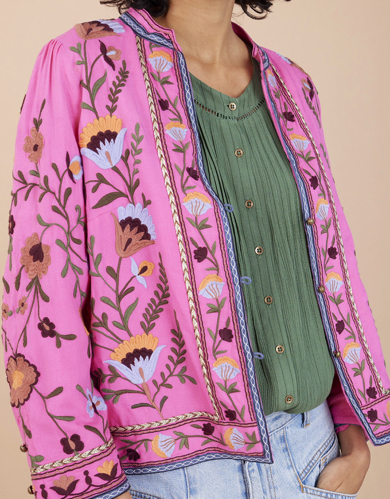 East Suzani Embroidered Jacket Pink