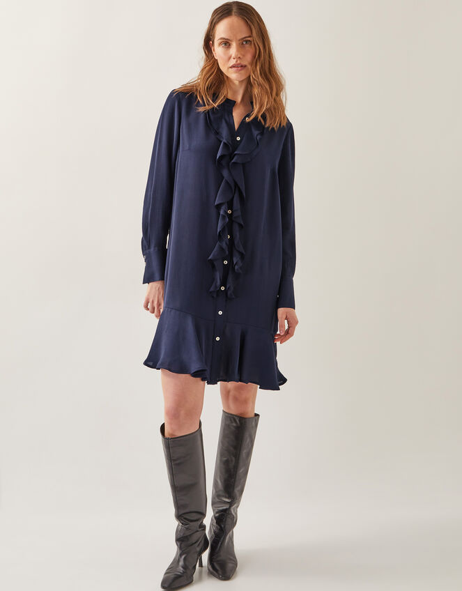Lara Long Sleeve Frill Dress Blue