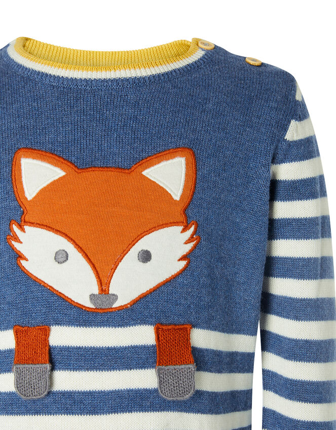 Newborn Baby Fox Sleepsuit in Organic Cotton, Blue (BLUE), large