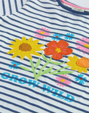 Frugi Embroidered Stripe T-Shirt, Blue (NAVY), large