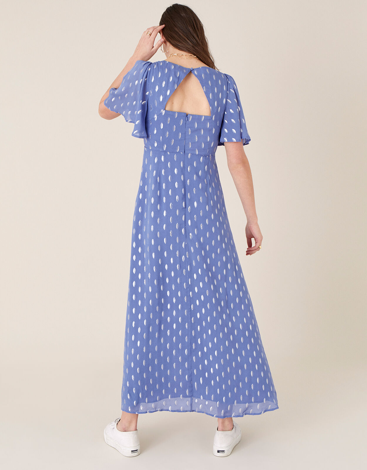 monsoon blue polka dot dress