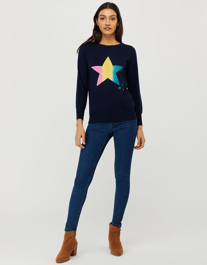 Nina Ombre Star Knit Jumper with Recycled Polyester, Blue (NAVY), large