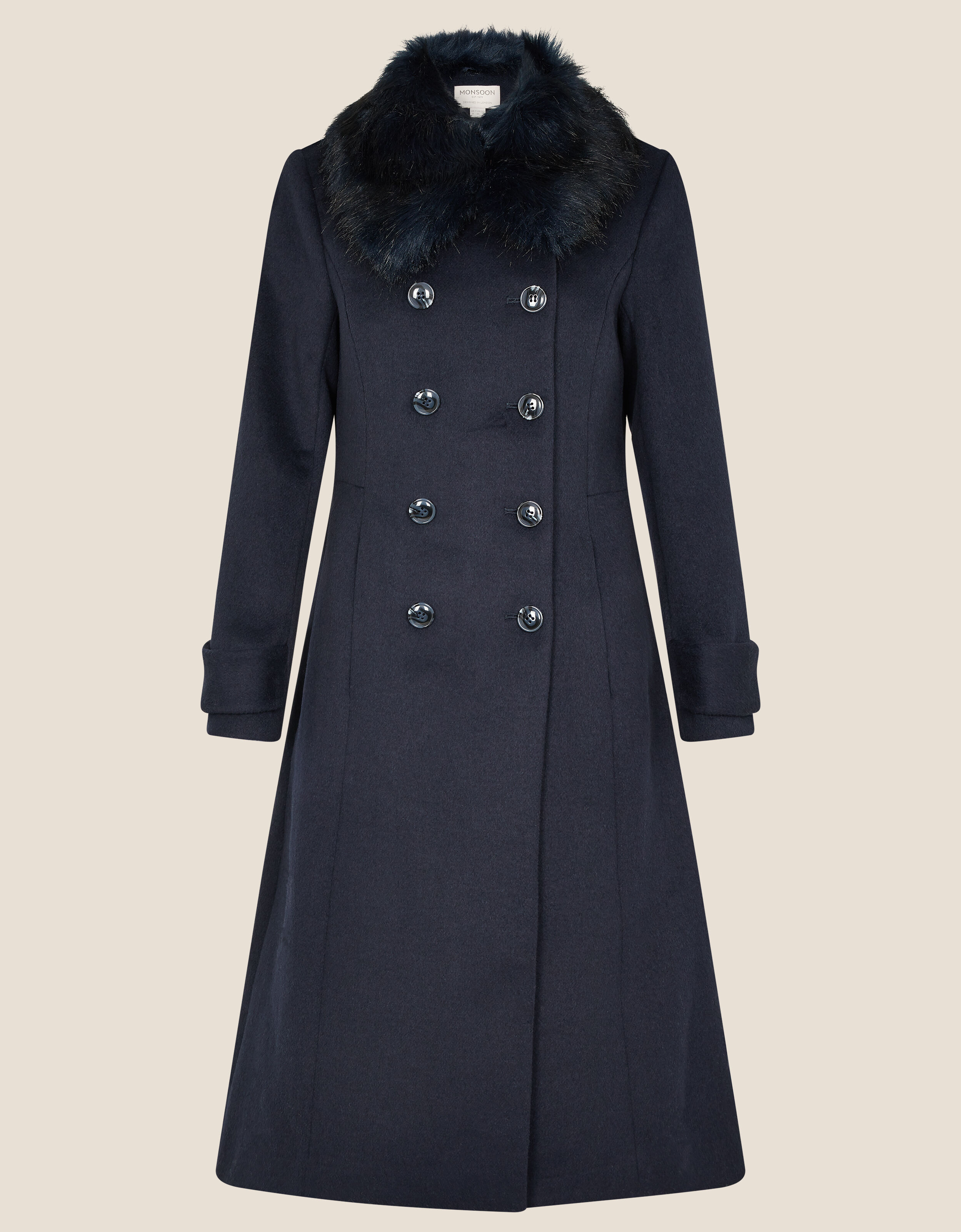 Navy faux fur collar coat online