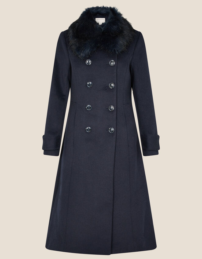 Fiona Faux Fur Collar Coat, Blue (NAVY), large