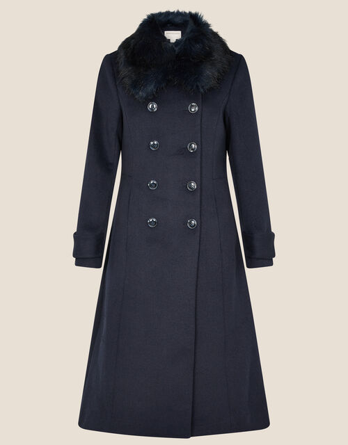 Fiona Faux Fur Collar Coat, Blue (NAVY), large