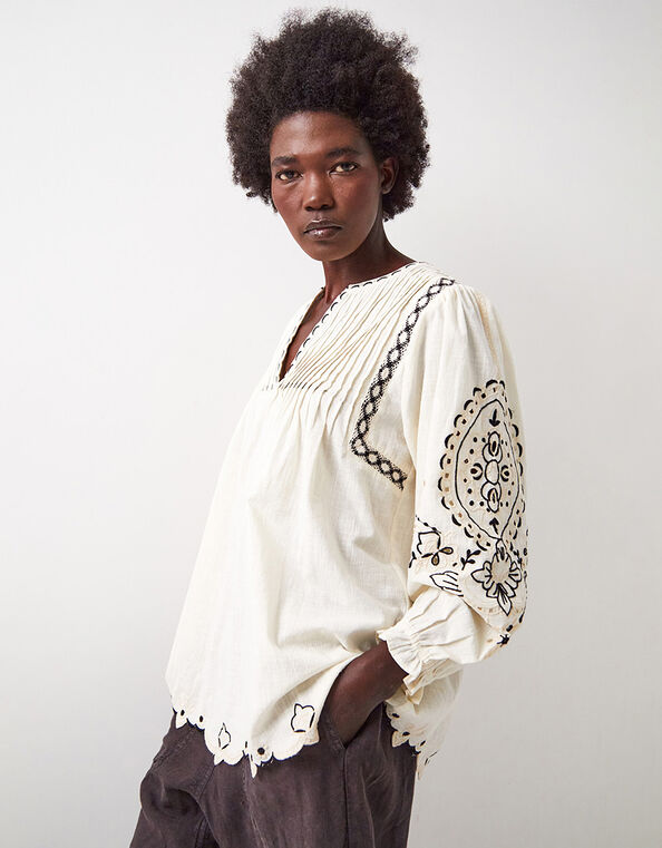 East Pavlina Embroidered Cotton Top, Ivory (IVORY), large