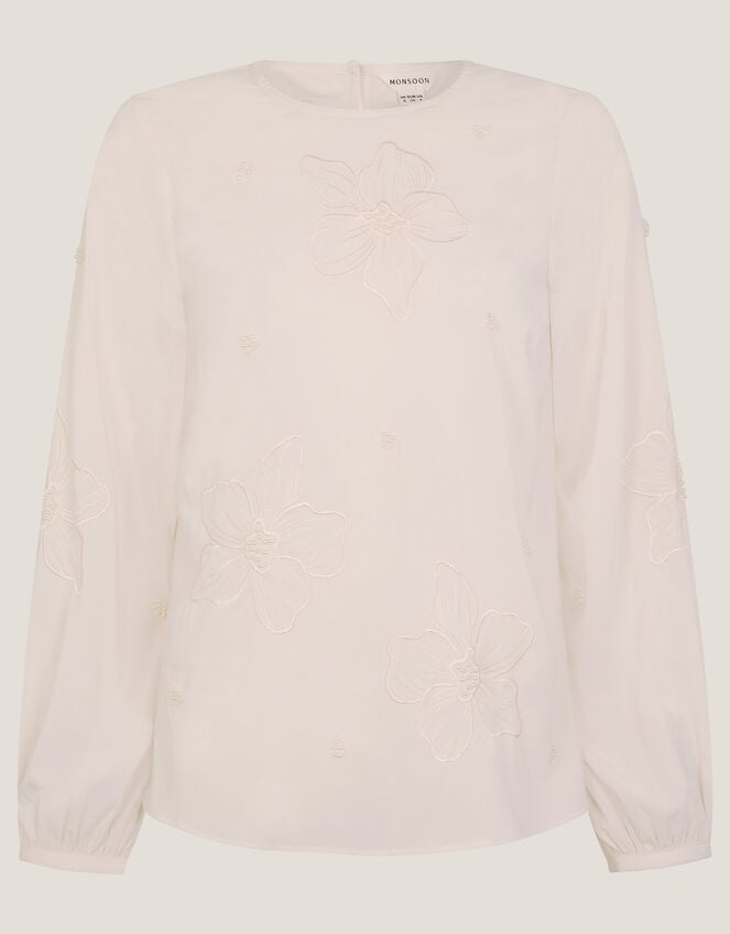 Regina Embroidered Floral Blouse, Cream (CREAM), large