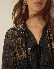 Jaz V-Neck Paisley Devor&eacute; Midi Dress, Green (OLIVE), large