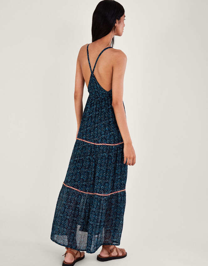 Embellished Print Maxi Cami Dress, Blue (NAVY), large