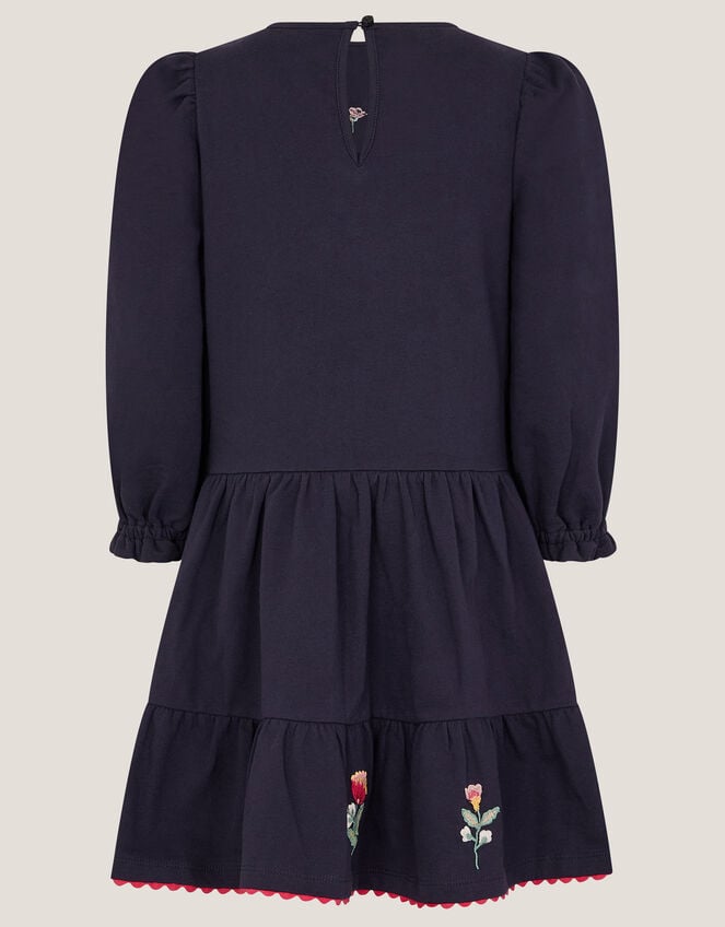 Floral Embroidered Tiered Dress, Blue (NAVY), large