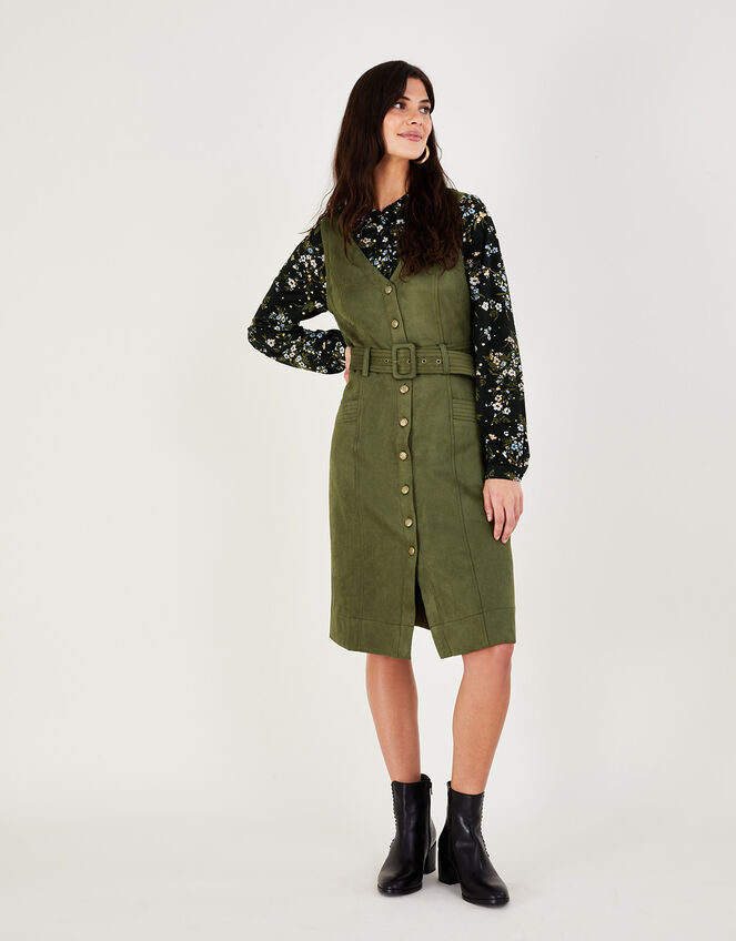 Suedette Sleeveless Dress with Recycled Polyester, Green (KHAKI), large