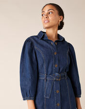 Belted Denim Midi Dress in Organic Cotton, Blue (DENIM BLUE), large