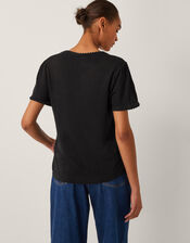 Imogen Button-Front Linen T-Shirt, Black (BLACK), large