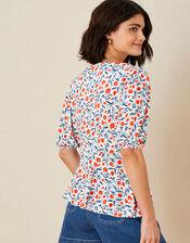 Poppy Pomegrante Print Jersey Top, Ivory (IVORY), large