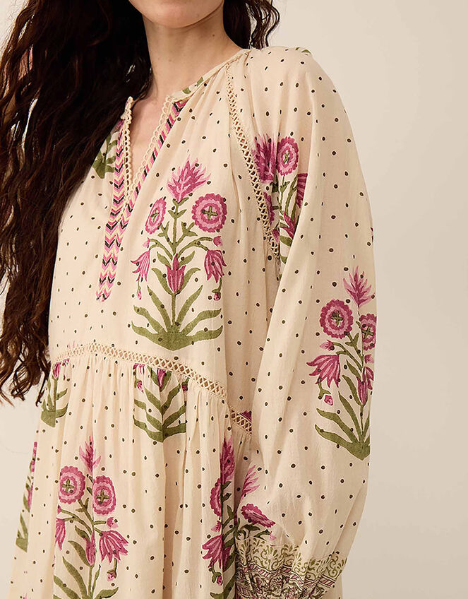 East Roza Hand-Woodblock Floral Cotton Dress, Multi (MULTI), large