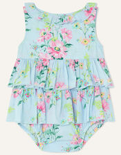 Newborn Ditsy Floral Romper in Sustainable Cotton , Blue (BLUE), large