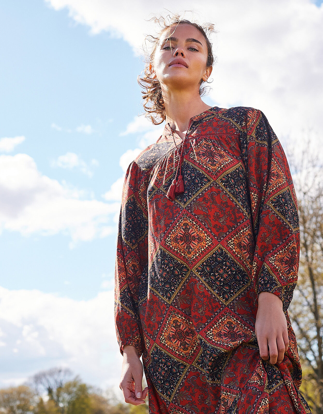 Shea Scarf Print Tunic Dress Brown