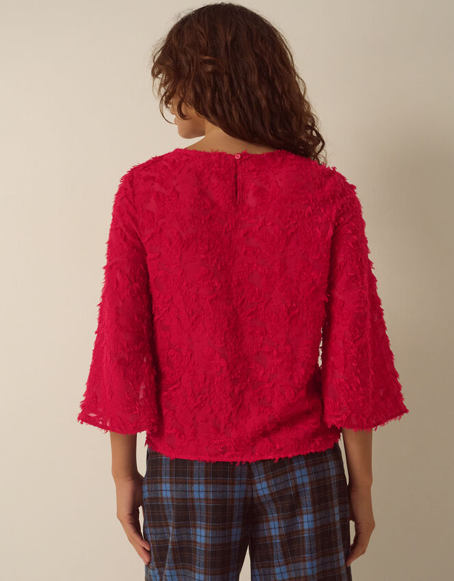 Chrissy Bell Sleeve Textured Fringe Top, Red (RED), large