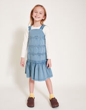 Long Sleeve Top and Embroidered Pinafore Dress Set, Blue (BLUE), large