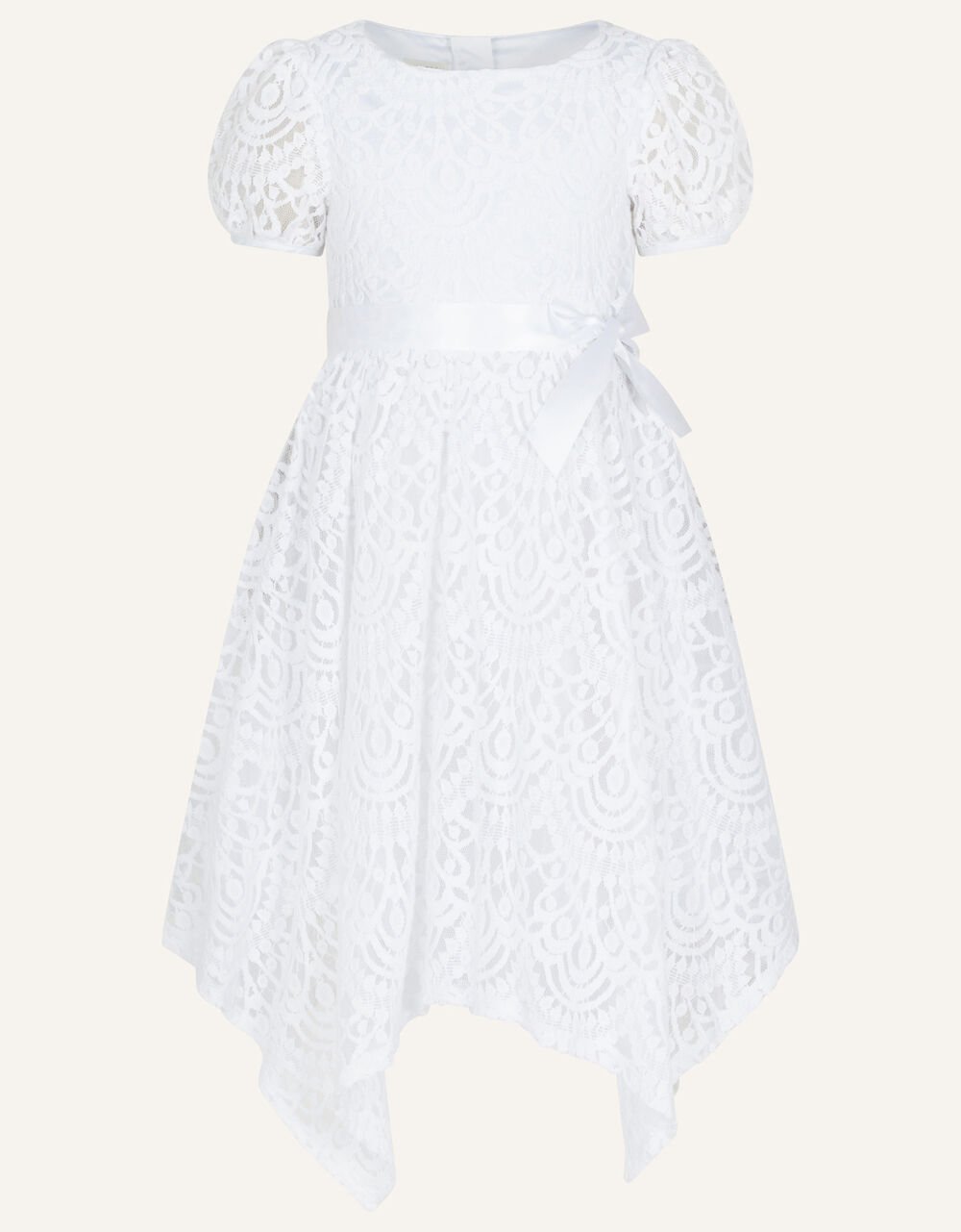 Children Girls 3-12yrs | Adele Lace Puff Sleeve Communion Dress White - UP81611