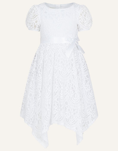 Adele Lace Puff Sleeve Communion Dress White, White (WHITE), large