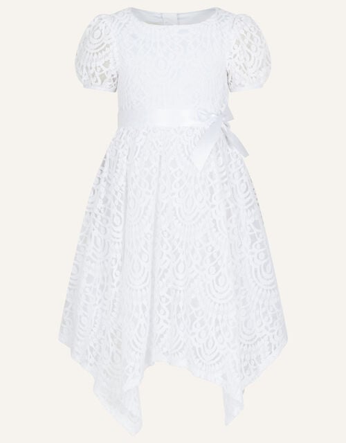 Adele Lace Puff Sleeve Communion Dress, White (WHITE), large