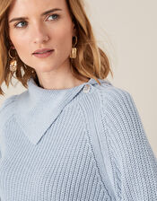 Split Neck Knit Jumper, Blue (BLUE), large
