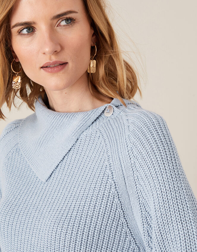 Split Neck Knit Jumper, Blue (BLUE), large