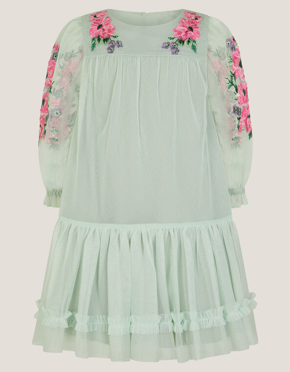 Peony Embroidered Tulle Party Dress, Green (SAGE), large