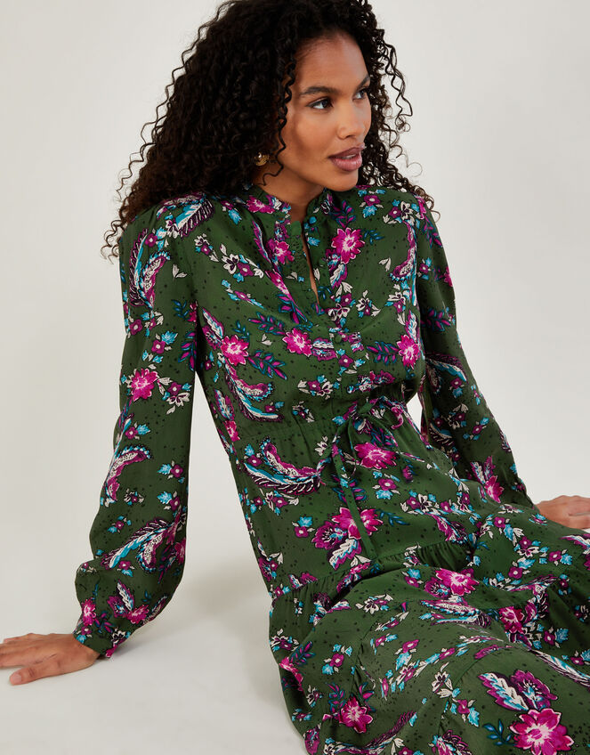 Tabitha Midi Shirt Dress in Sustainable Viscose, Green (GREEN), large
