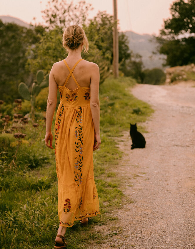 Harlow Halter Embroidered Dress Yellow