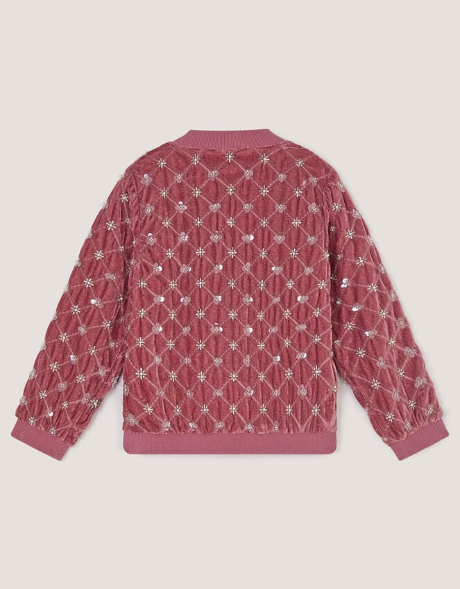 Gracie Embellished Velour Bomber Jacket, Pink (PINK), large