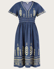 Peacock Feather Dress, Blue (DENIM BLUE), large