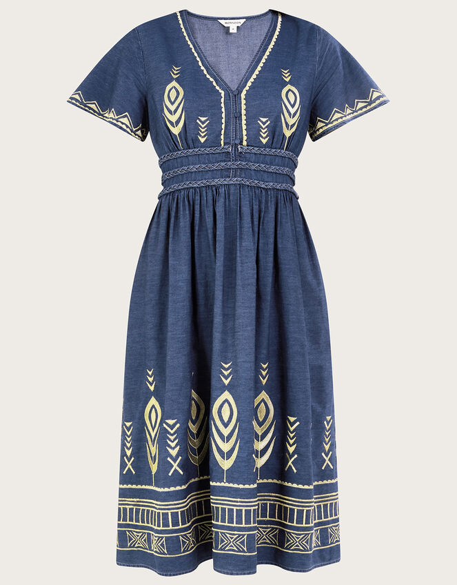 Peacock Feather Dress, Blue (DENIM BLUE), large